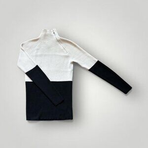 Lauren Ralph Lauren Sweater Womens Medium Black Colorblock Side Zip Mock Neck